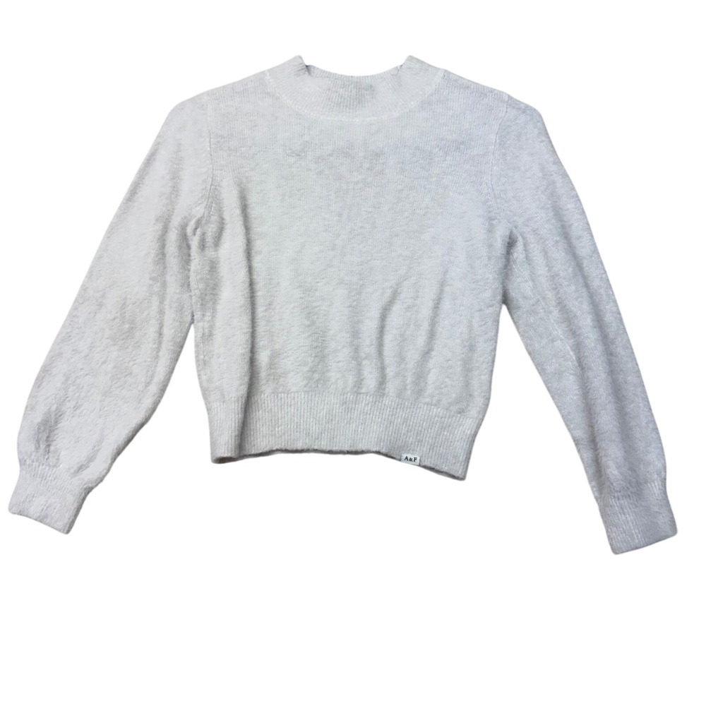 Abercrombie Kids‎ White Eyelash Knit Mock Neck Sweater Size 9/10 Fuzzy Pullover